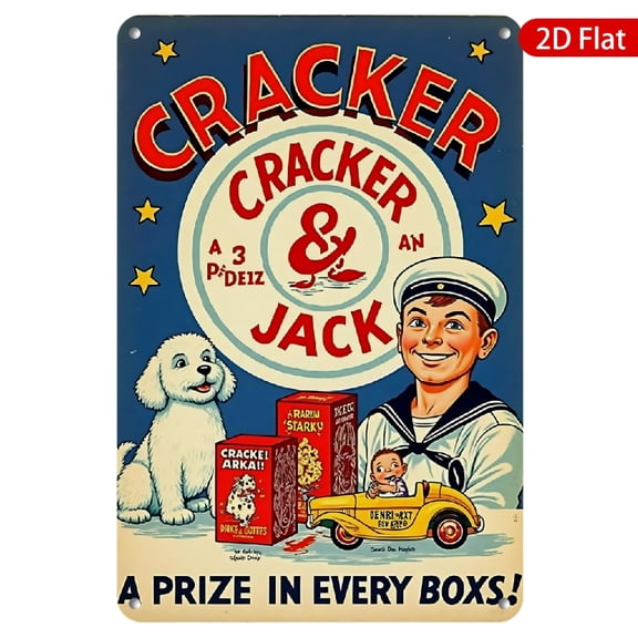 1pc Vintage Cracker Jack Metal Wall Sign, 8x12 Inches, Nostalgic Design Featuring Classic Characters, Rustproof & UV Protected, Perfect for Home, Kitchen, Kids' Room, Cafe, Retro Decor
