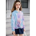 thumbnail image 2 of Oudiya Hoodies for Teen Girls Twist Front Tie Dye Hooded Sweatshirt Casual Long Sleeve Tops Clothes for 5-13 Years, 2 of 6