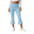 thumbnail image 3 of Lumtrix Women Fold Over Capri Pants Mid Rise Foldover Yoga Leggings Knee Length Cropped Flared Bell Bottom Capris Light Blue S, 3 of 9