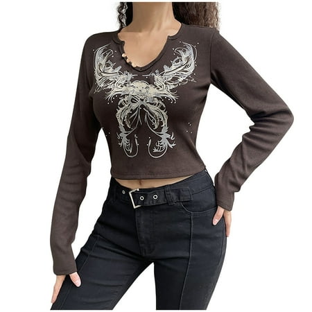 

koaiezne Women Causal Top Rhinestone Print Elegant Shirt Button Contrast Color O-Neck Long Sleeves Slim Casual Top Scrub Undershirt Women Lady Shirt Blouse