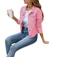 thumbnail image 2 of Women's Denim Jackets Fashion Casual Long Sleeve Solid Color Coat Button Down with Pocket Slim Fit Jean Cardigan Autumn Winter, 2 of 4