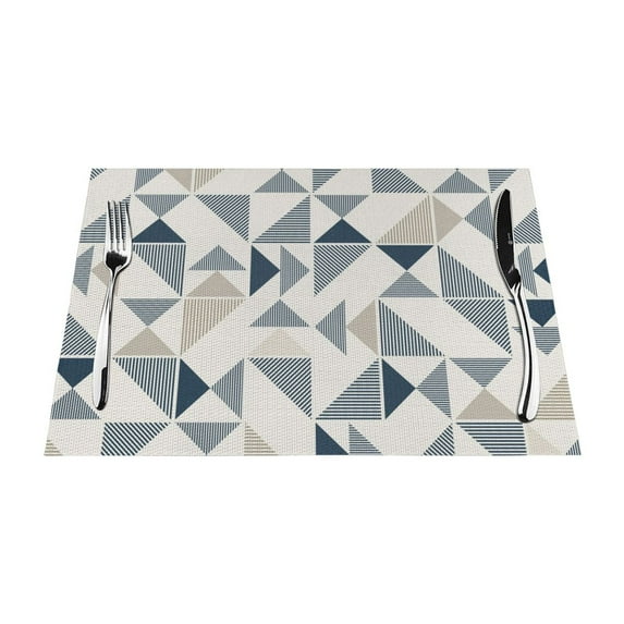 YFYANG Washable Heat-Resistant Placemats, 70% PVC/30% Polyester, Triangle Striped Abstract Pattern Kitchen Table Mat, 12" x 18" 6 Piece