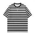 thumbnail image 5 of TSADFHJI Ladies Tops Women Simple Home Casual Striped Pattern Round Neck Short Sleeved Pullover Color Block T Shirt Top L White, 5 of 5