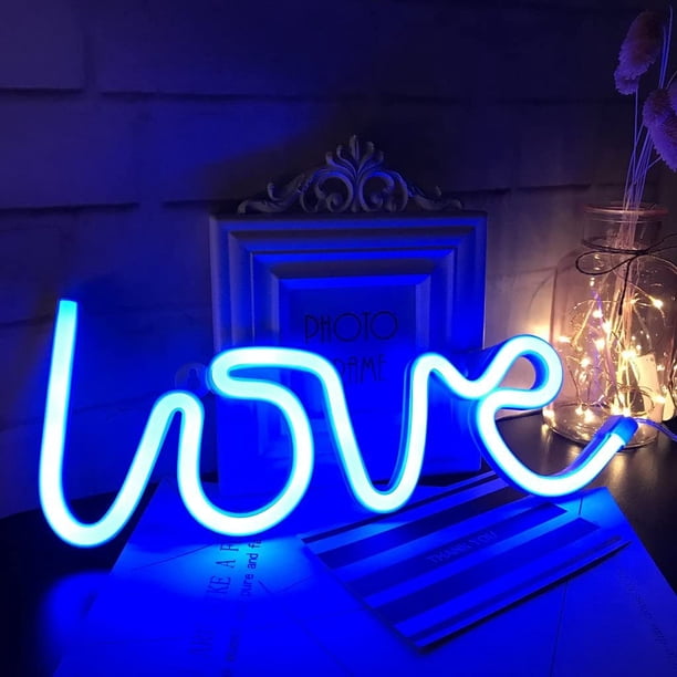 Letreros de neón con luz LED de amor, decoración de pared o mesa para bodas, fiestas, habitaciones infantiles, salas de estar, bares, pubs, hoteles, playas y ocio (azul)