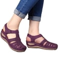 thumbnail image 3 of ZTTD Thick Sole Sandals for Women Soft Leather Closed Toe Vintage Anti Slip Sandals Thick Sole Shoes Hollow Sandals Purple, 3 of 6