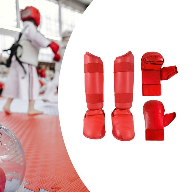 Equipo de entrenamiento para taekwondo, guantes de boxeo, espinilleras, cómodos guantes para saco de boxeo para principiantes en el ejercicio, Muay Rojo