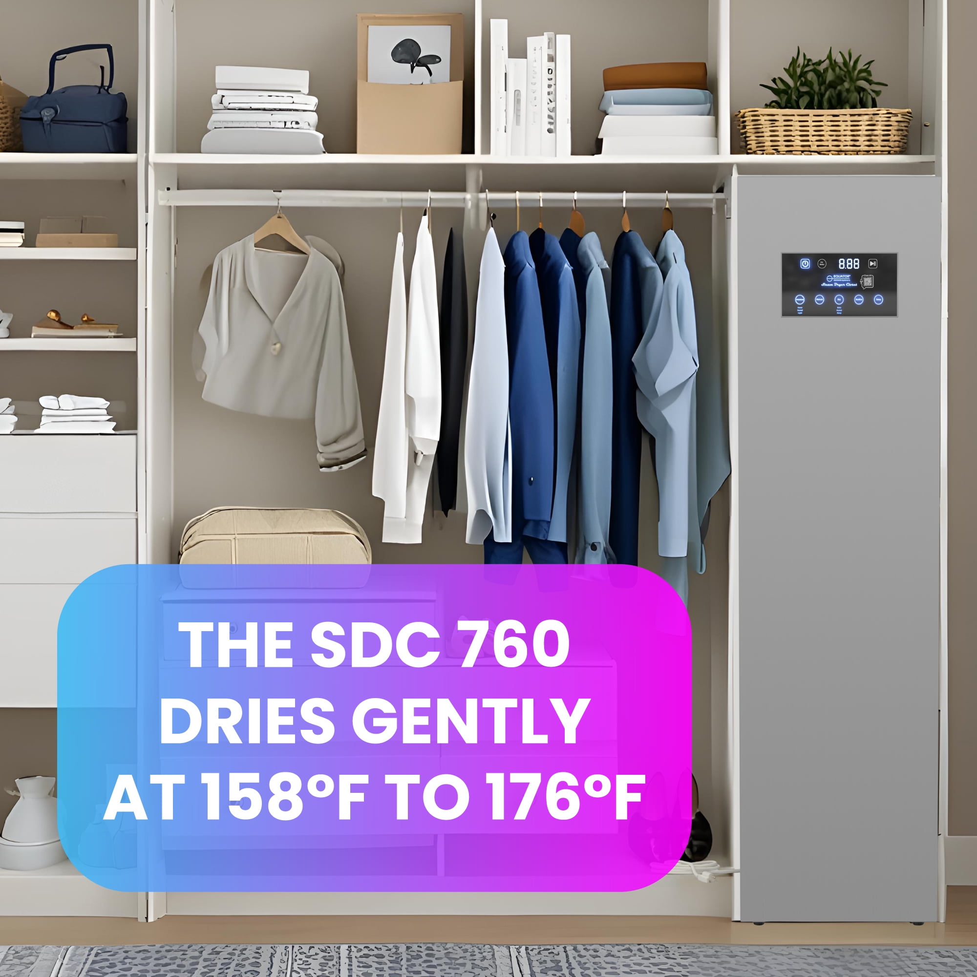 Equator Steam Dryer Closet REMOVE WRINKLES Sanitize Deodorize Refresh Slim110V