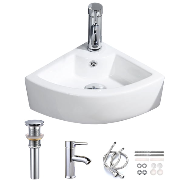 Lavabo de baño XIFIRY mini de esquina 33 x 33 x 13 cm con kit cromado