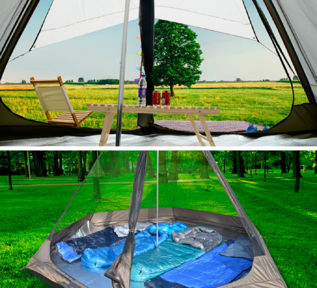 12'x 10' x8'Large Space  Bell Tipi Tent for Family 3-4 Person Camping Tents Double Layers Lightweight Waterproof Teepee Pyramid Tent