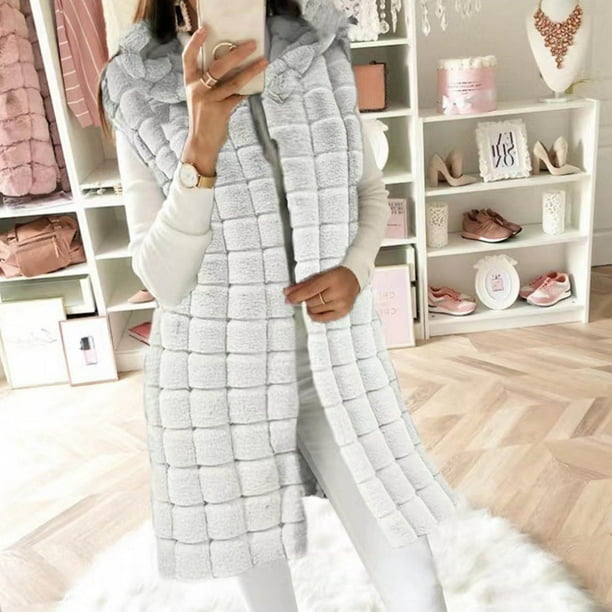 Puntoco Abrigo Largo Con Capucha De Imitación De Invierno Cálido Y Casual Para Mujer De Imitación De Conejo Puntoco Puntoco-1