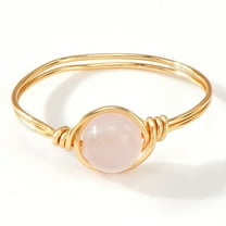XmhyTop-A Size 9 Healing Crystal Ring Adjustable Wire Wrapped Irregular Crystal Gemstone Rin,1 Piece,Style C,Pink
