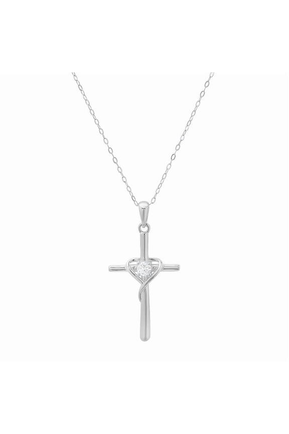 Sterling Silver CZ Cross Heart Pendant
