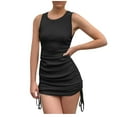 thumbnail image 4 of Up to 60% Off! pstuiky Summer Dresses for Women, Women's Solid Color Sleeveless Crew Neck Dress Slim Pleated Thread Sales Today Clearance Black L, 4 of 4