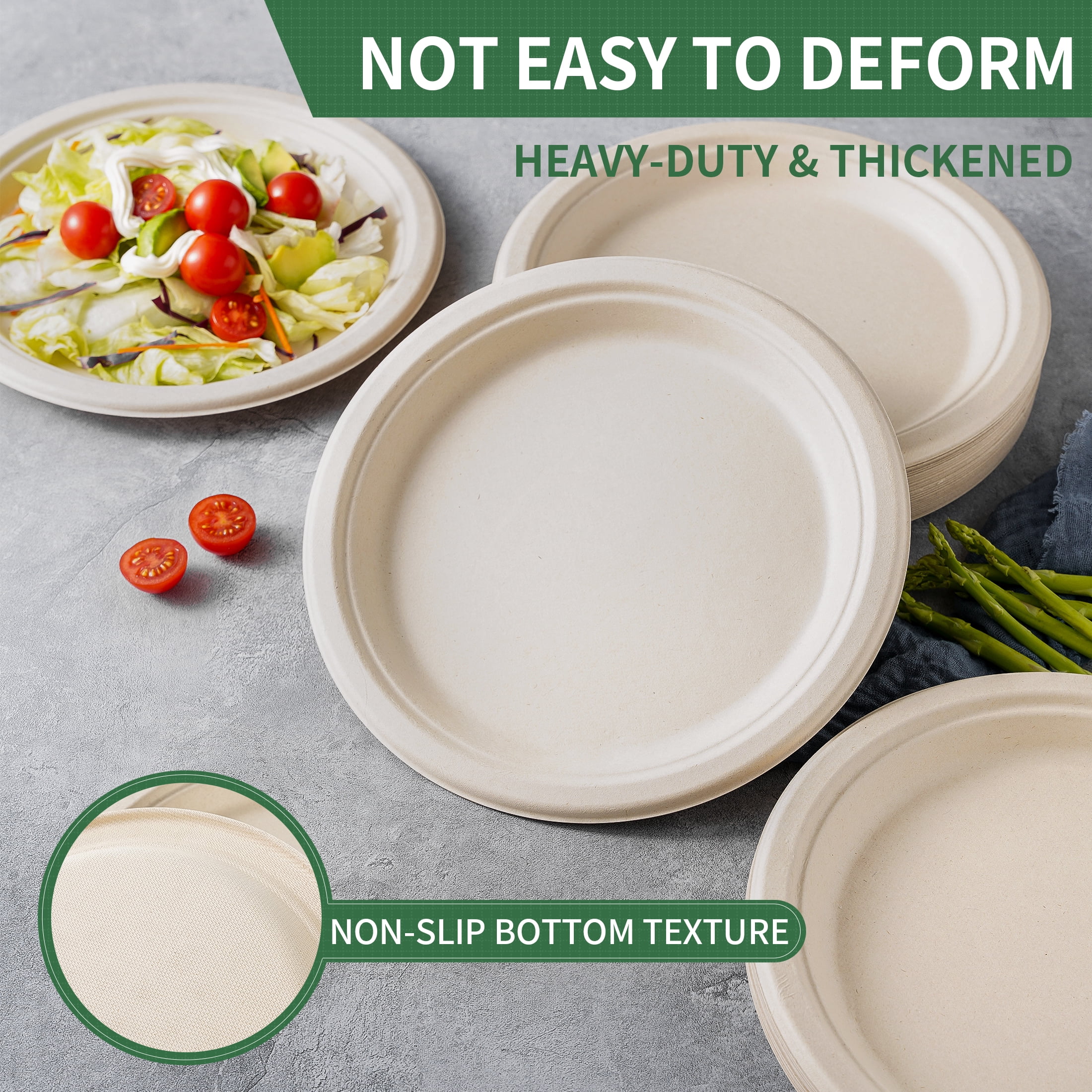GPED 9 Inch Compostable Paper Plates, 125-Pack Heavy Duty Disposable Plates, Eco-Friendly Biodegradable Sugarcane Bagasse, Natural Unbleached Brown, Perfect Dinner Paper Plate For Party