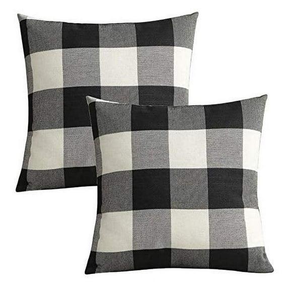 2-Pack Outdoor Throw Pillow Cover 18x18 Inch, Black White Plaid Decorative Home Decor Outdoor Patio Pillowcases Porch Cushion for Couch, Sofa