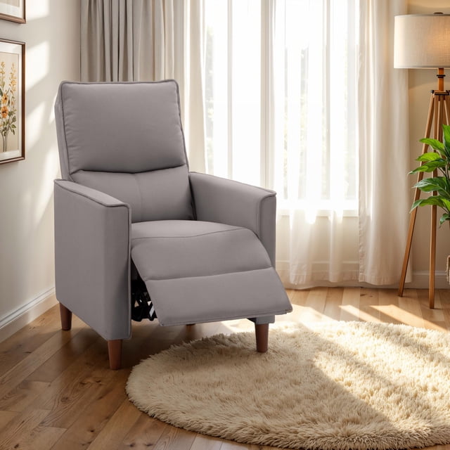 CorLiving Alder Upholstered Indoor Push Back Manual Recliner with Wood Legs, Light Grey