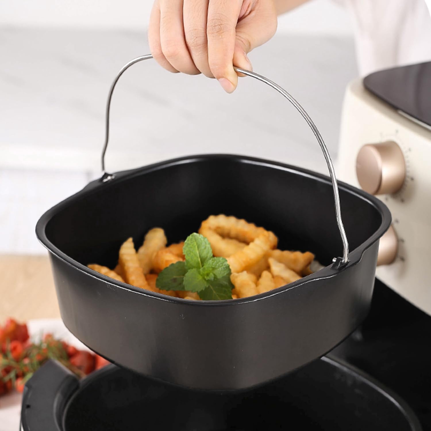 ABCISI Air Fryer Accessory, Nonstick Air Fryer Cake Barrel for Home Kitchen, Pizza Bread Baking Pan for 3.8QT-8QT Standard Deep Fryers, Dishwasher Safe (8 inch)