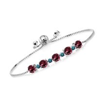 Gem Stone King 3.26 Ct Round Red Rhodolite Garnet Blue Diamond 925 Sterling Silver Tennis Bracelet for Women