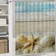 thumbnail image 6 of Creowell Beach Shower Curtain, Nautical Seashell Starfish Sand Blue Sky Beach Theme on Rustic Gray Wooden Shower Curtain Waterproof Fabric Shower Curtain Set with Hooks Aqua Bathroom Decor White, 6 of 7