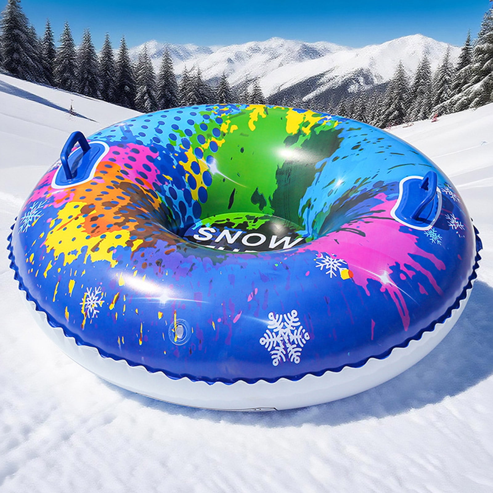 Inflatable Snow Tube Sled with Handles PVC Sledding Tube Thicken Skiing Tubing Folding Snow Sled Skiing Accessories