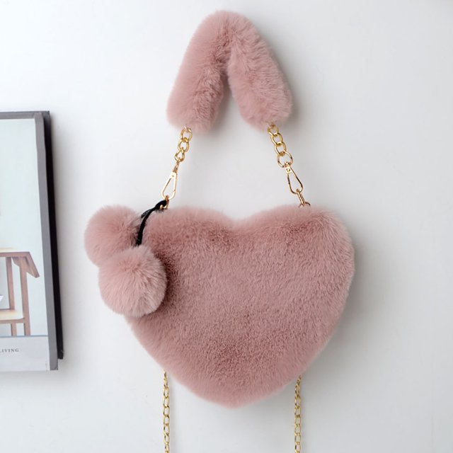 Bolsa de hombro con cadena y asa superior para mujer Valentine Plush 3D Love (rosa) Likrtyny Para Estrenar