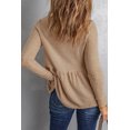 thumbnail image 1 of POGLIP Women's Buttoned V Neck Ruffle Waffle Long Sleeve Knit Top, 1 of 6