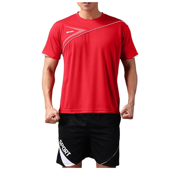Ketyyh-chn99 Mens 2 Piece Zip Tracksuit Polo Shirt and Shorts Sets Mens Summer Casual Sportswear Short Sleeve Round Neck Top Shorts Two Piece Set Size for L,Red