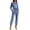 Dark Blue, variant on Kctiaxy Jeans for Women Long Sleeve Turndown Collar Belt Ties Denim Jumpsuits Solid Slim Fits Joggers