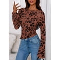 thumbnail image 3 of Top PRETTYGARDEN para Mujer Manga Larga Malla Floral Marrón M, 3 of 9