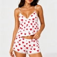 thumbnail image 2 of MEZZALL Women Pajama Sets Heart Printed V-Neck Bow Lace Camisole Shorts Sleepwear 2 Piece Relaxed Fit Homewear, 2 of 4
