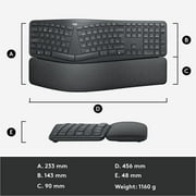 Logitech K860 Palm Rest Logi Bolt USB receiver Ergonomic Keyboards with Accessories Included Unifying USB Receiver, 2 x AAA Batteries & Quick Start Guide, Graphite, 1 Pack