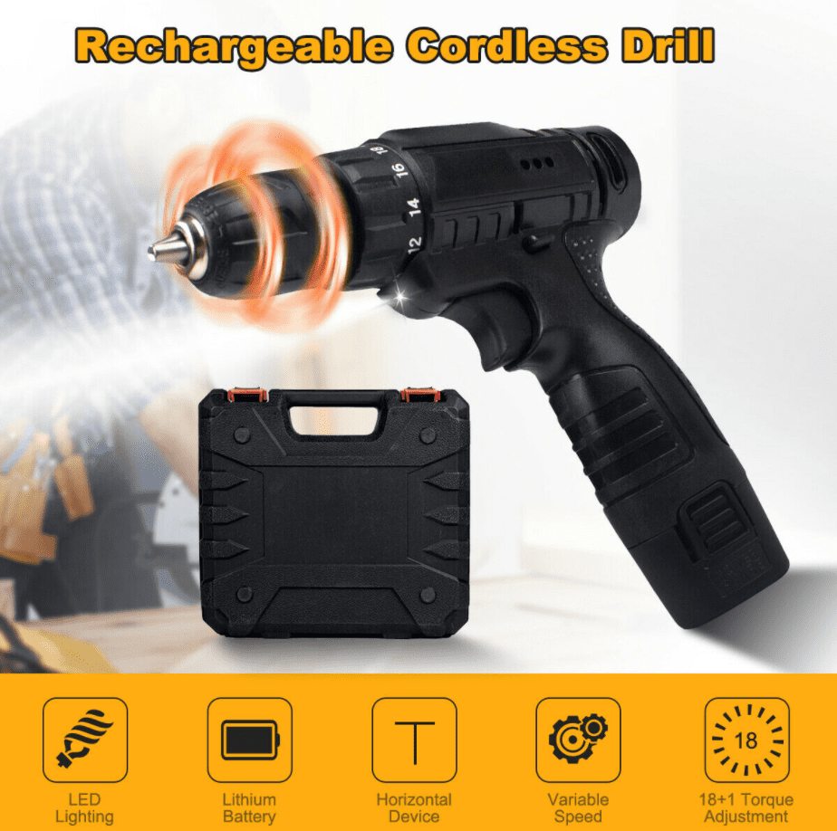 21V Cordless Drill Electric Screwdriver 3/8”Mini Wireless Power Driver Battery