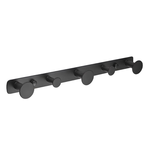 5-Hook Matte Black Towel Rack - Wall-Mounted Stainless Steel Universal Bath Towel Hook Rack | Heavy Duty Bathroom Towel Hook, Space Saving Bathroom & Kitchen Organizer
