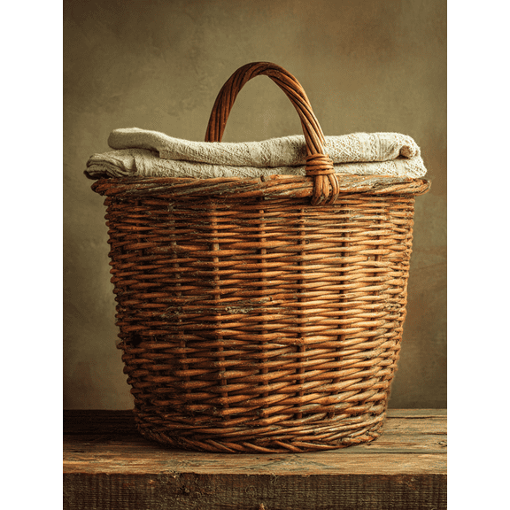 UXIEQU Wicker Laundry Basket Towels Canvas Wall Art Print 15.75x11.81 Inches