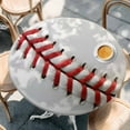 thumbnail image 3 of Baseball Table Cloth, Round Fitted Tablecloths with Elastic Edge, Red White Texture Sports Ball Minimalist Wipeable Waterproof Table Cover for Kitchen Wedding 55-60 Inches, 3 of 4