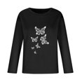 thumbnail image 4 of OKBOP Gold Tops for Women,Fashion Casual Rhinestone Printed Long Sleeve Round-Neck S Shirts Black Blouse Fall Womens Tops, 4 of 7