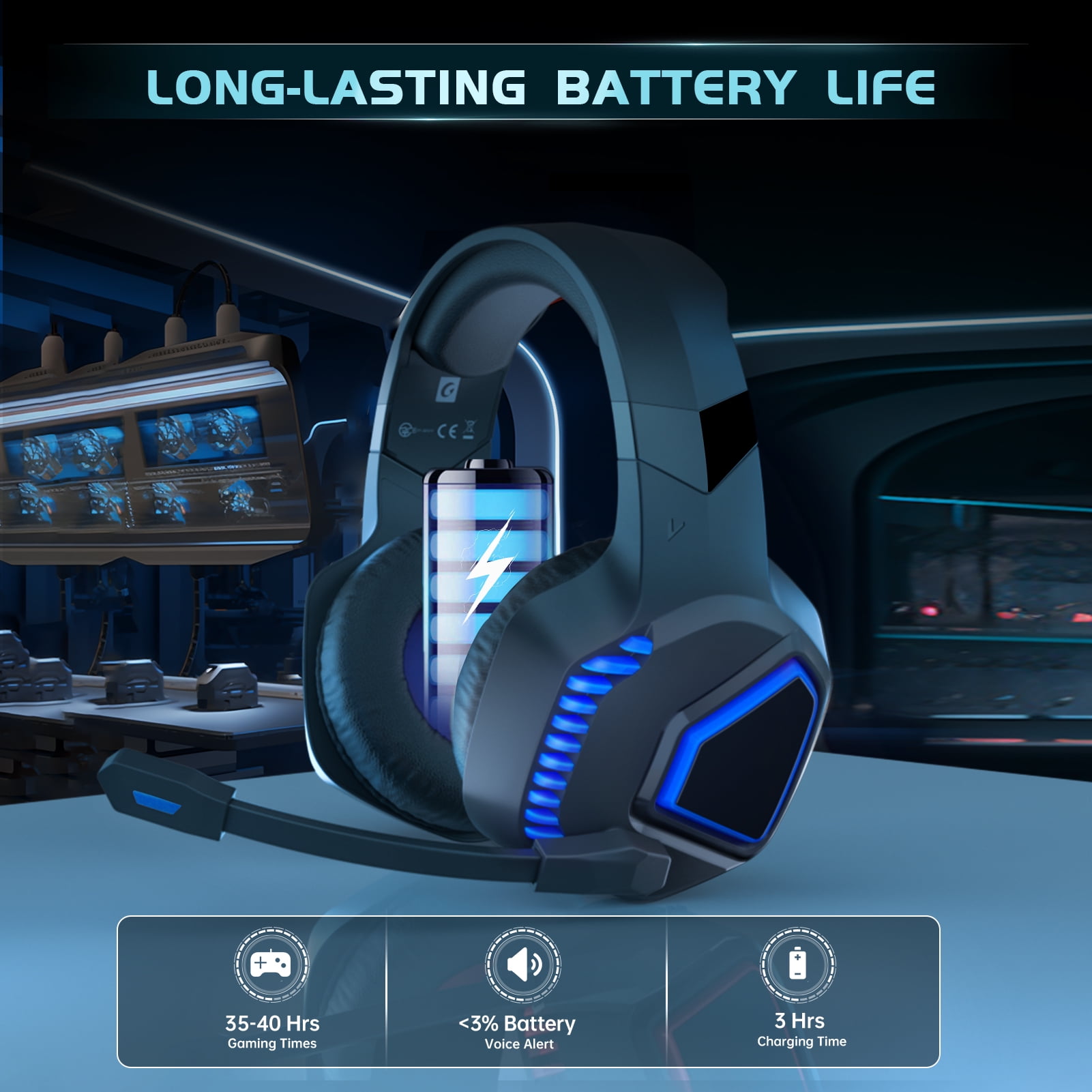 Ecomoment Wireless Gaming Headset 2.4G USB for PS5 Switch PC Mac,Bluetooth 5.2 Gaming Headphones with Microphone,PS5 Headsets with 3.5mm Wired for Xbox Series,40H Battery,Black&Blue