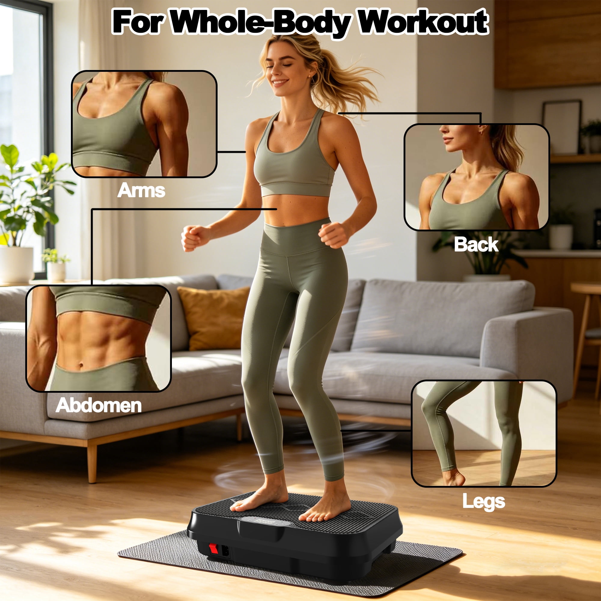 Vibration Plate Exercise Machine, Whole Body Workout Platform with Remote Control, Resistance Bands, Vibration Platform for Home Gym