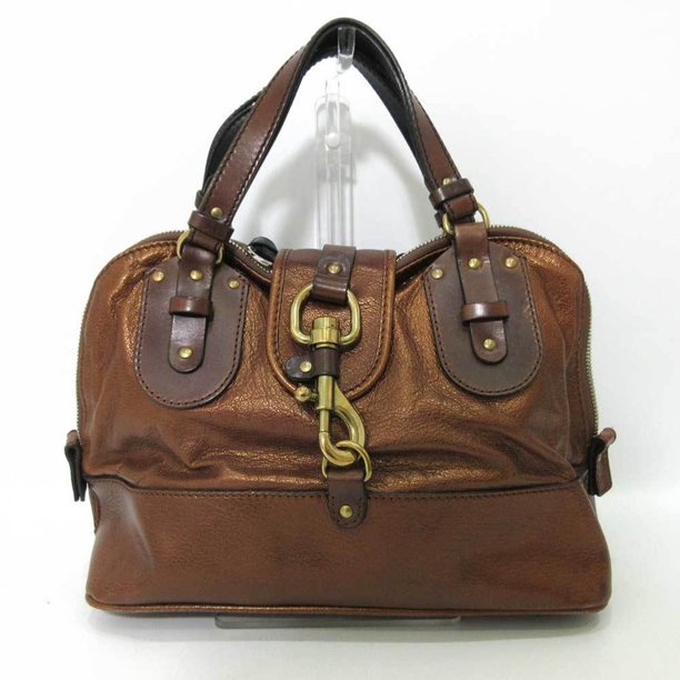 Authenticated Used Chloe Bag Kerala Metallic Brown Handbag Mini Boston Ladies Leather
