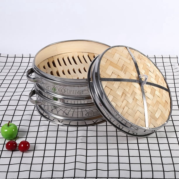 Cuiseur Vapeur En Bambou 2 étages - 24 Cm De Diamètre, Avec Couvercle, Pour Cuisine Asiatique