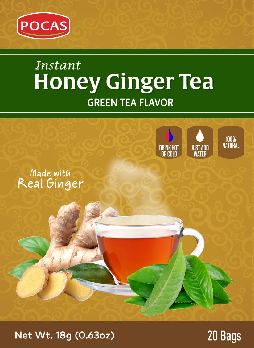 Pocas Honey Ginger Tea, Green Tea, 12.7 Ounce, 20 Bags (Pack of 2)