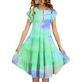 thumbnail image 1 of Robes d'Été pour Préadolescente Robe Chic Robe Trapèze pour Fille Robe à Manches Volantées Robe Verte Robe Tutu pour Filles, 1 of 5