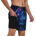 thumbnail image 2 of Cauagu Astronaut Print Mens Swim Trunks Quick Dry Board Shorts Swim Shorts with Compression Liner Bathing Suits-Small, 2 of 6