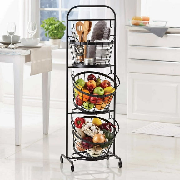 Mesa 3-tier Wrought Iron Market Baskets with Stand and Removable Baskets