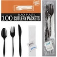 thumbnail image 2 of 100 Plastic Cutlery Packets - Knife Fork Spoon Napkin Salt Pepper Sets | Silverware Individually Wrapped Kits, Bulk Utensil Set Disposable To Go, 2 of 4