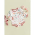 thumbnail image 3 of JYYYBF Baby Romper, Long Sleeve Crew Neck Bunny Flower Print Fall Bodysuit Easter Clothes for Girls Boys, 3 of 7