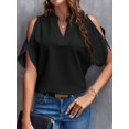 thumbnail image 3 of Blusas frías HyboMluo, por favor, apoya las originales, nuevas, informales, a la moda, a la moda, 2024, con hombros descubiertos para mujer, camisas holgadas con cuello en V (negras, L), 3 of 6