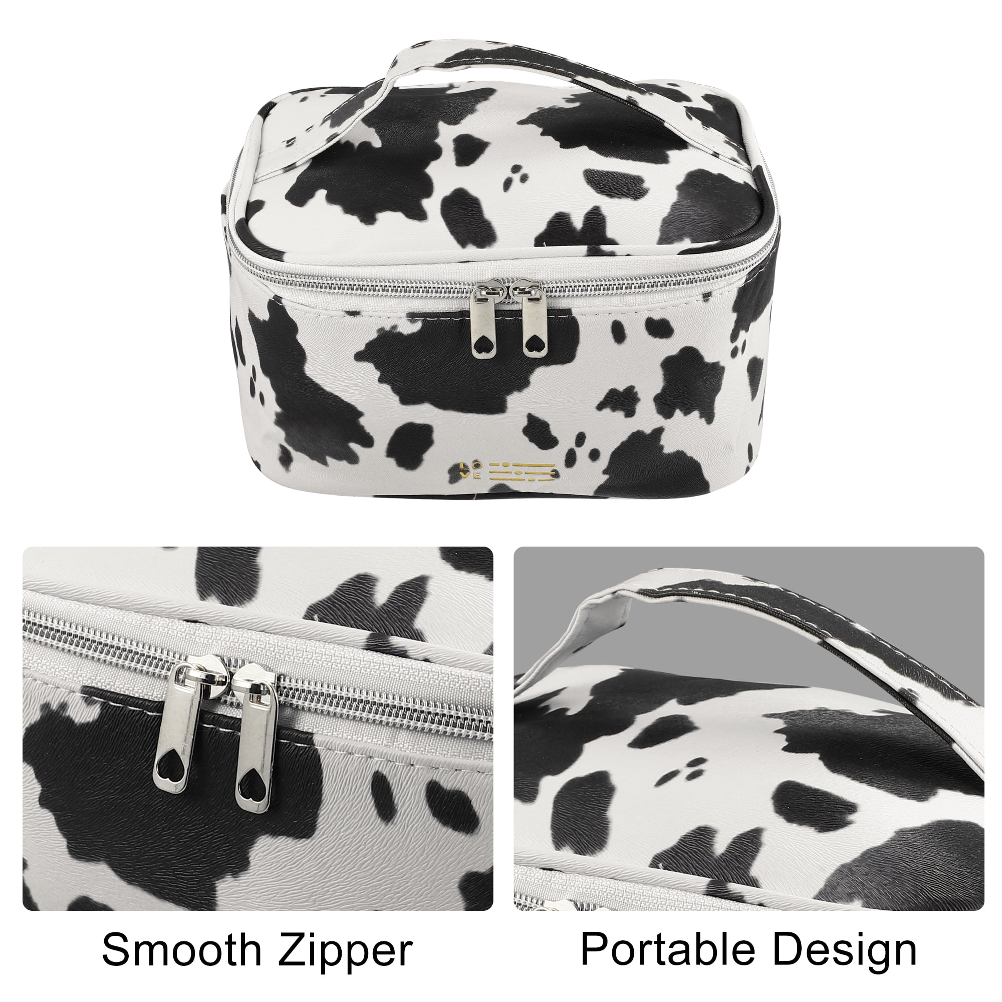 Unique Bargains Make Up Bag Cosmetic Travel Bag Organizer Bag Faux Leather Black White