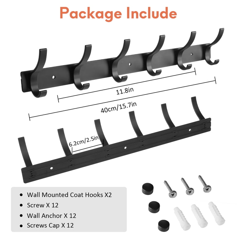 Optish 2-Pack Wall Mount Coat Rack with 12 Hooks photo 3