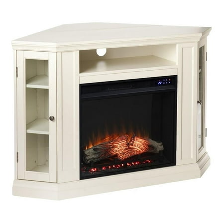 Maklaine Touch Screen Wood Electric Corner Fireplace in Ivory